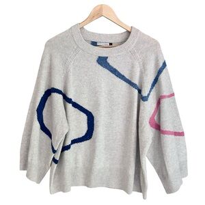 Zaket & Plover Abstract Swirl Merino Knit Sweater Gray Blue Pink Sz L